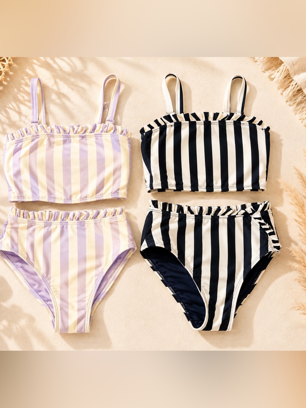 2 Pack! Habitual Girls 7/8 Two Piece Bathing Suits-Lilac/White, Navy Blue/White